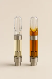 Conceptual illustration of the entourage effect showing cannabinoids and terpenes working together in a THC vape